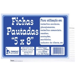 BLOCO DE FICHAS PAUTADAS 5X8 100 FLS TAMOIO