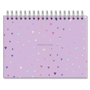 CADERNO LETTERING CORAÇÕES HOLOGRAFICOS 40 FLS PRETAS FINA IDEIA